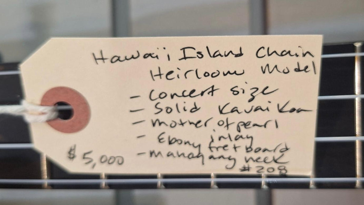 Hawaii Island Chain - Heirloom, Solid Kauai Koa, Concert, Ebony Fret board #208