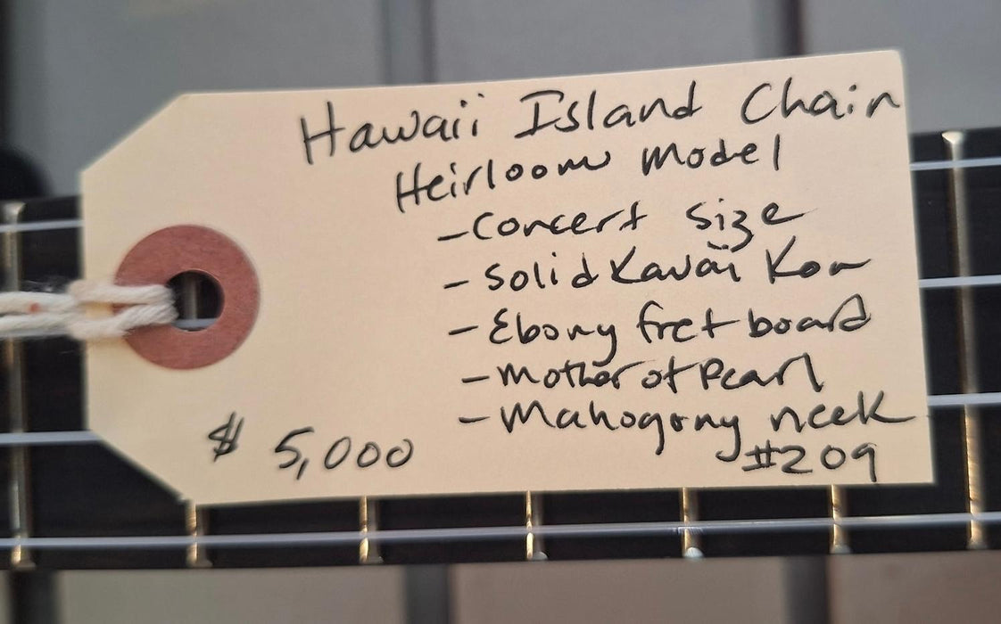 Hawaii Island Chain - Heirloom, Solid Kauai Koa, Concert, Ebony Fret board #209